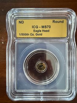 .999 gold coin 1/500 ounce gold eagle head graded MS70