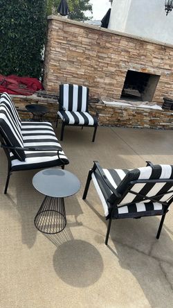Metal frame patio set with sunbrella cushions