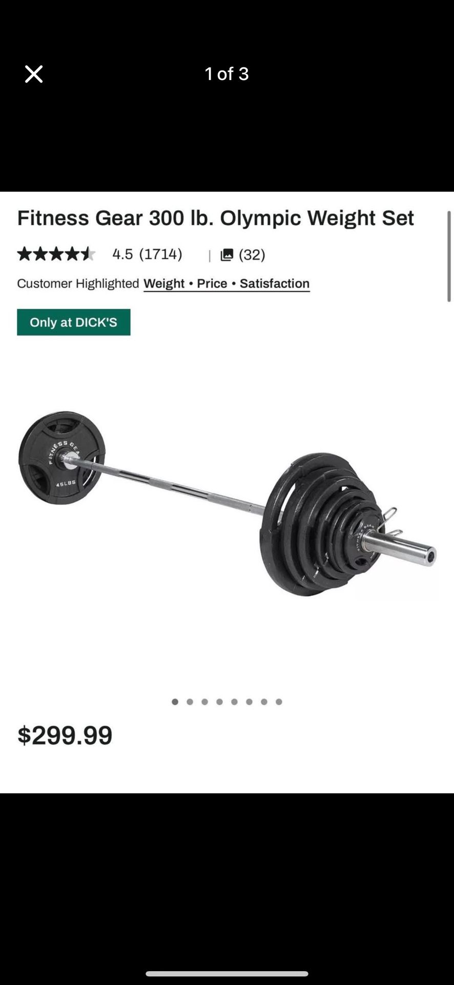 300 lb Olympic weight set with bar plus adjustable bench