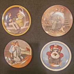 X4 Vintage Norman Rockwell Plates 