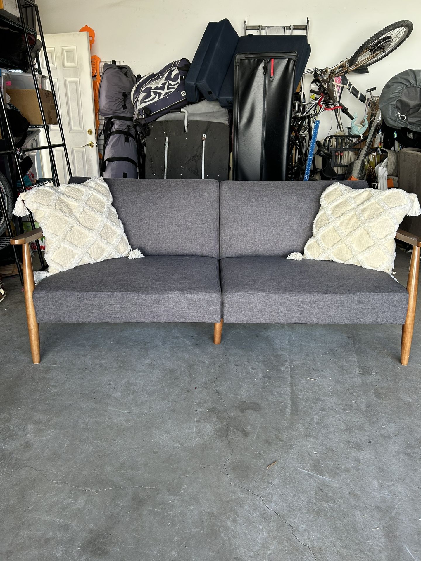 Like New Gray Futon With Wood Arms - Can Deliver 🛻