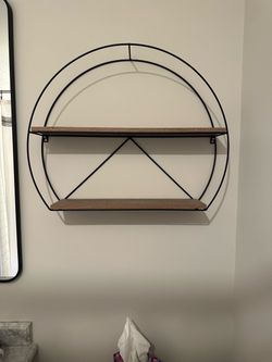 Round Metal and Wood Wall Shelf