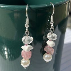 Handmade Valentines Day Pink And White Drop Earrings 