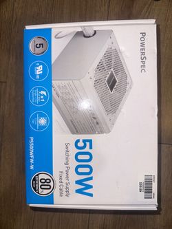 open box unused white 500w pc power supplyh