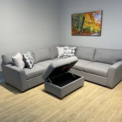 L Shaped Sectional Sofa Couch Gray New with Ottoman