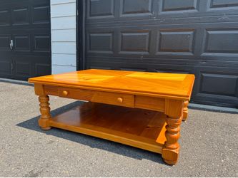 Extra Large Solid Wood Coffee Table | Custom Farmhouse Style | Drawer & Hidden Wheels
