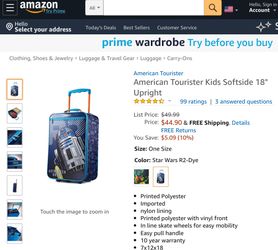 American Tourister Kids Softside 18" Upright