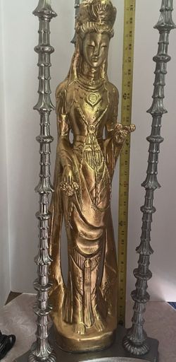 Jame Mont Style Glamorous Very Tall Gilded Plaster & Metallic Iron Quan Yin Lamp