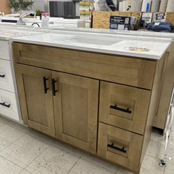 43” MALIBU GLAZED MOCHA VANITY WITH QUARTZ TOP 