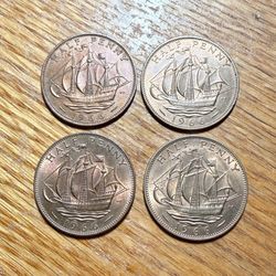 (4)x 1966 Great Britain 1/2 Half Penny Cent Copper World Coins LOT! WOW! BU!