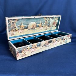 Seashell Themed Wooden Jewelry / Trinket Box