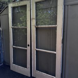 Solid Good Wood Vintage French Doors - See Description For More Information 