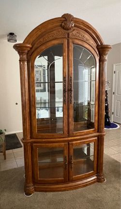 Large Wood Curio Cabinet with Glass Doors