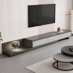 2145a  Mid-Century Modern Extendable Entertainment Center with 3 Drawers,TV Stand Adjustable from 78.7" to 130",TV Cabinet for Living Room,Grey