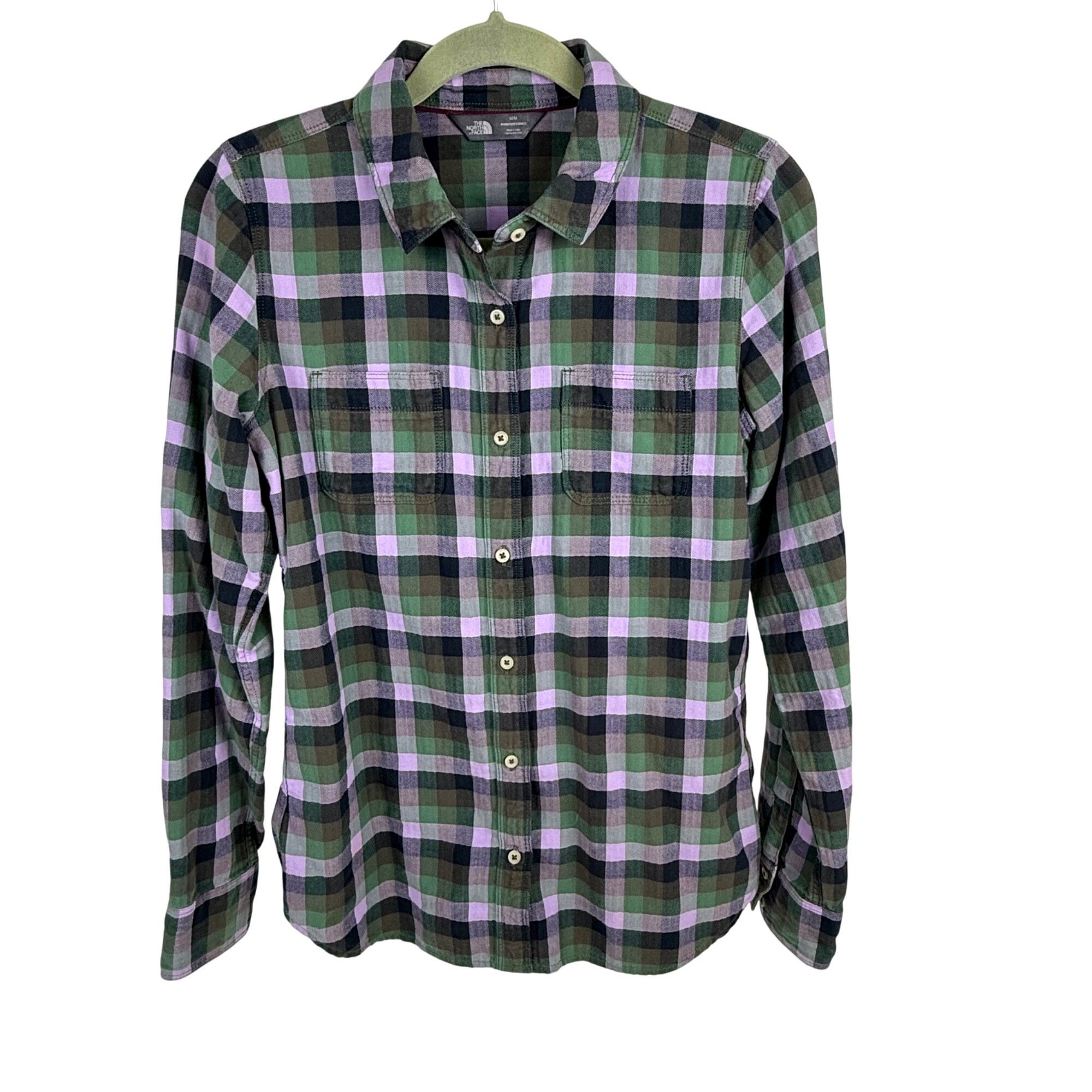 The North Face Women's Button-Front Shirt Green/Purple Plaid Size M