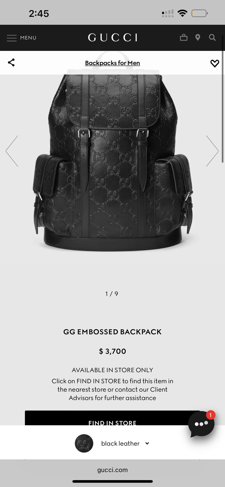 GG EMBOSSED GUCCI BACKPACK ( BLACK LEATHER)