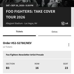 (2) Foo Fighters: Take Cover Tour Tickets