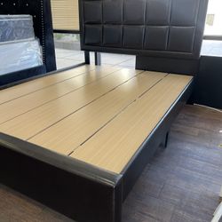 Platform Brown Queen Size Bed Frame 