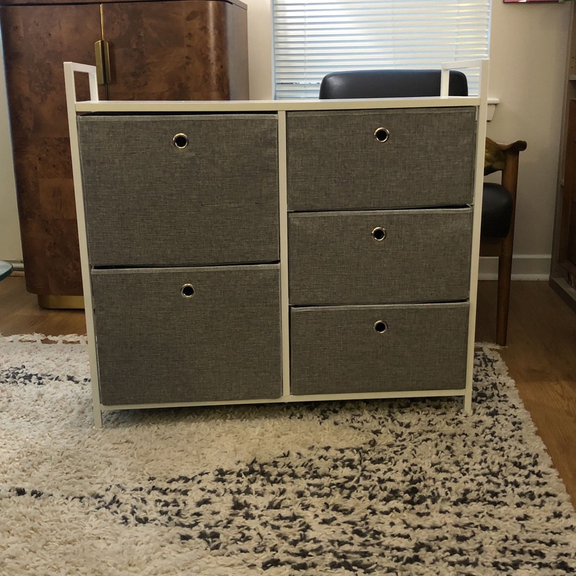 Linen Dresser - With Metal Frame And Wood Top