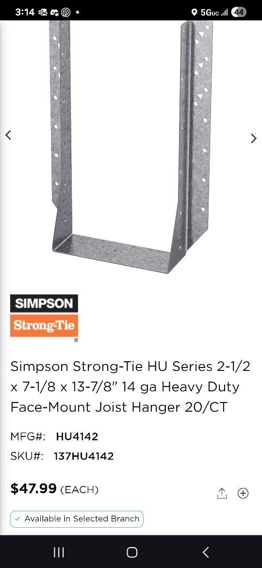 Face Mount Joist Hangers, 8x14 X9