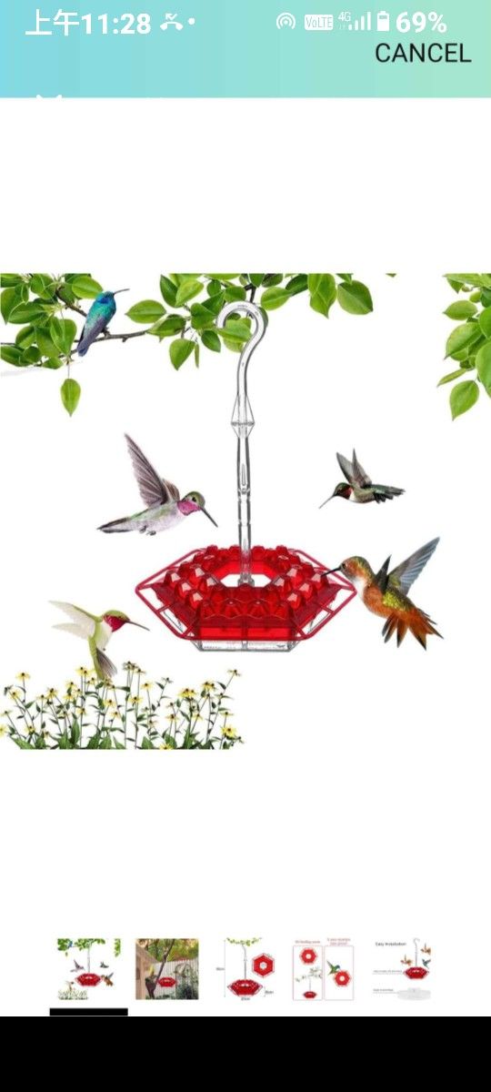 2025 Hummingbird Feeder for Outdoors – Hanging Ant and Bee Proof Hummingbird Feeder with Built-in Moat, 30 Feeding Ports, Charming Garden Decoration