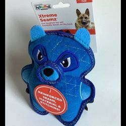 Outward Hound ~ Xtreme Seamz Raccoon Plush Dog Toy Blue, Medium Toughest Toy, reinforced seams, material & stitching, super dense stuffing & fused nyl