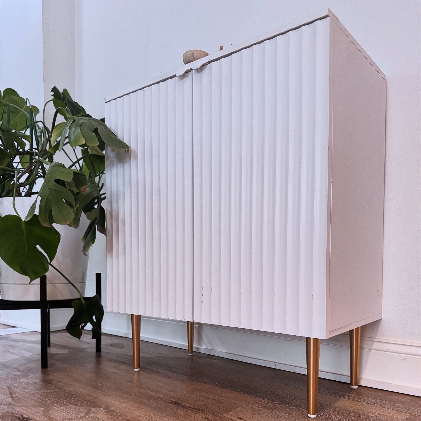 White contemporary Elegant fluted oversized cabinet side table media etc
