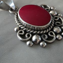 Sterling Silver Coral Large Pendant