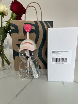 Starbucks Pink Strawberry Bearista Glass Cup