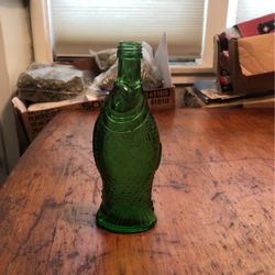  Vintage green fish bottle