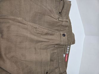 Men’s IZOD Comfort Stretch pants in a versatile brown/taupe color, size 38W x 32L.