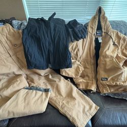 LARGE Men's WALLS insulated bib work overalls & Large Men's WALLS flex duck hooded work jacket