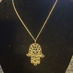 Hamsa Silver Toned Hand Vintage 26 Inch Necklace 