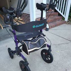 ELENKER All-Terrain Upright Rollator Walker, Stand up Rolling Walker with Seat, 12” Non-Pneumatic Tire Wheels, Compact Folding Design 

