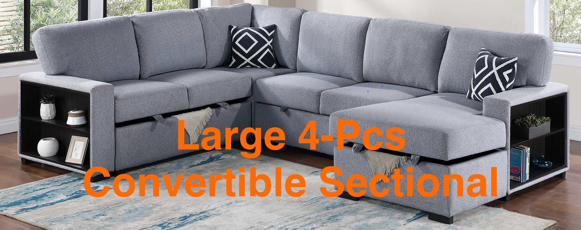 Large Boucle’ 4-Pcs Convertible Sectional (Finance & Delivery)