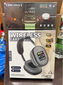 Wireless headphones with noise cancellation bundle with c900 ultra 3 smart watch green color