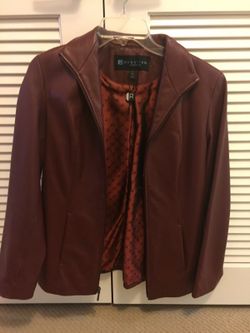 Woman's leather jacket, deep red, size S