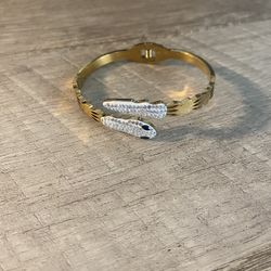 Gold Tone Snake Bangle Bracelet – Iced Detail (Statement Piece)