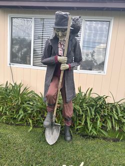 Life-Size Halloween Gravedigger Prop with Owl