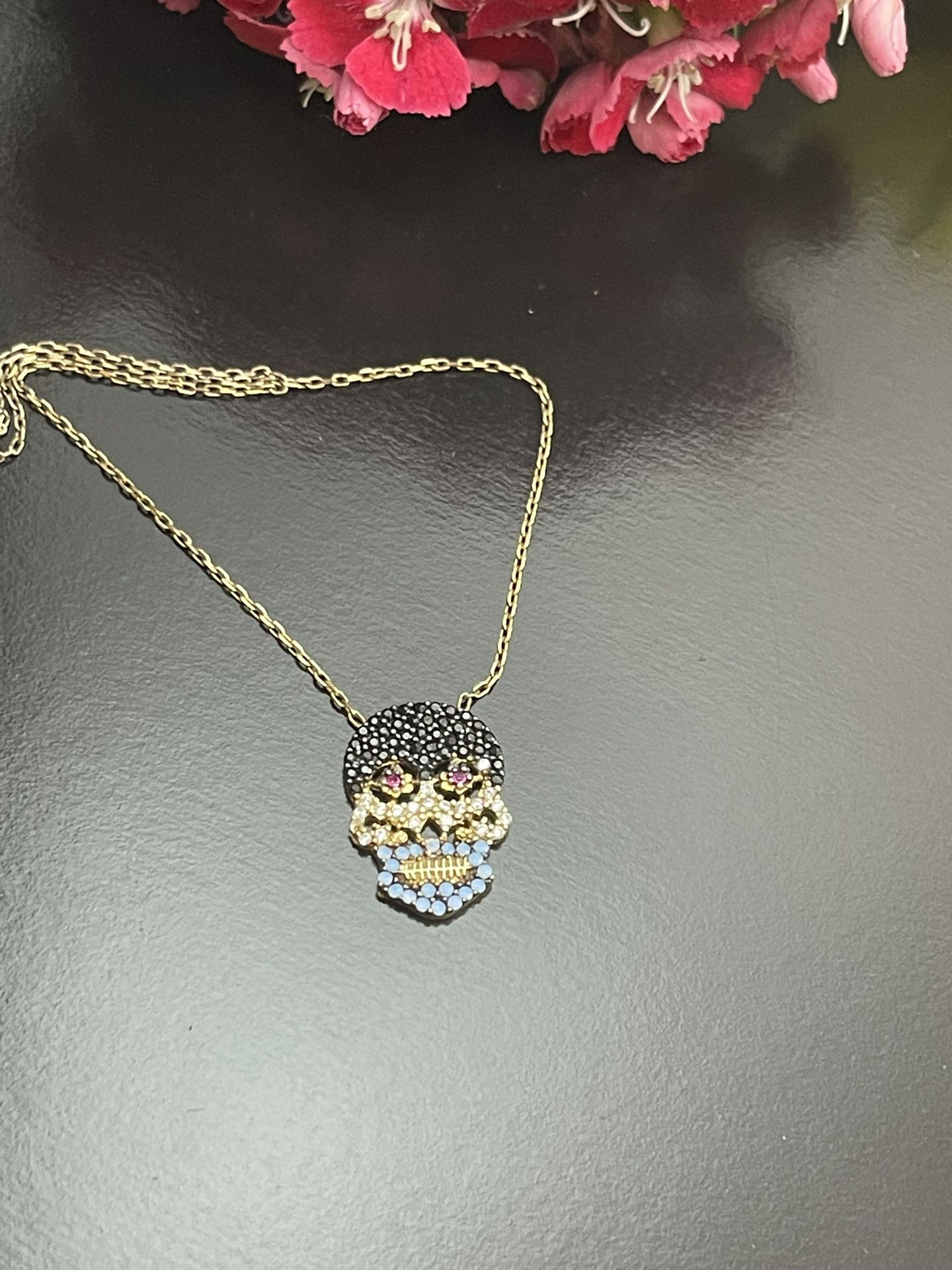 Sterling silver 925 sugar skull necklace 