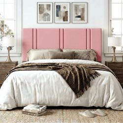 Full Size Bed Frame, Platform Bed with Upholstered Velvet Adjustable Headboard, Wooden Slats, Easy Assembly, Pink