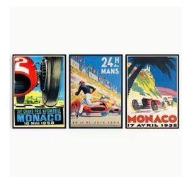 Vintage Monaco & Le Mans Racing Canvas Poster Set – 3 Pieces