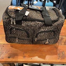 Leopard Print 22” Rolling Duffle Bag with Shoulder Strap