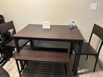 Dining Table Set with Bench and 2 Chairs