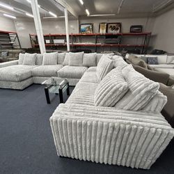Light Gray Fluffy Plush Sectional
