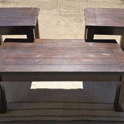 Solid Wood Coffee Table and 2 End Tables 