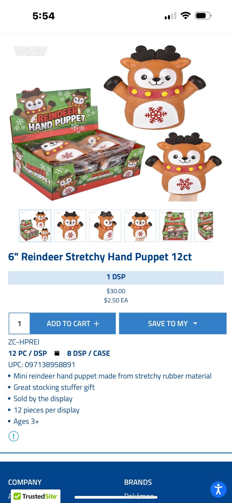 $1-6 Inch Reindeer Hand Puppet