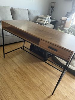 Living Spaces Wood Desk With Black Accent And Legs 