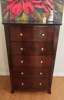 Dark Cherry Mahogany Tallboy Highboy 5-Drawer Dresser Chest