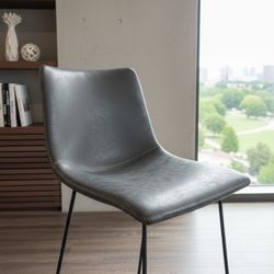 Sleek Mid-Century Modern Counter Stool - Slate Gray Faux Leather